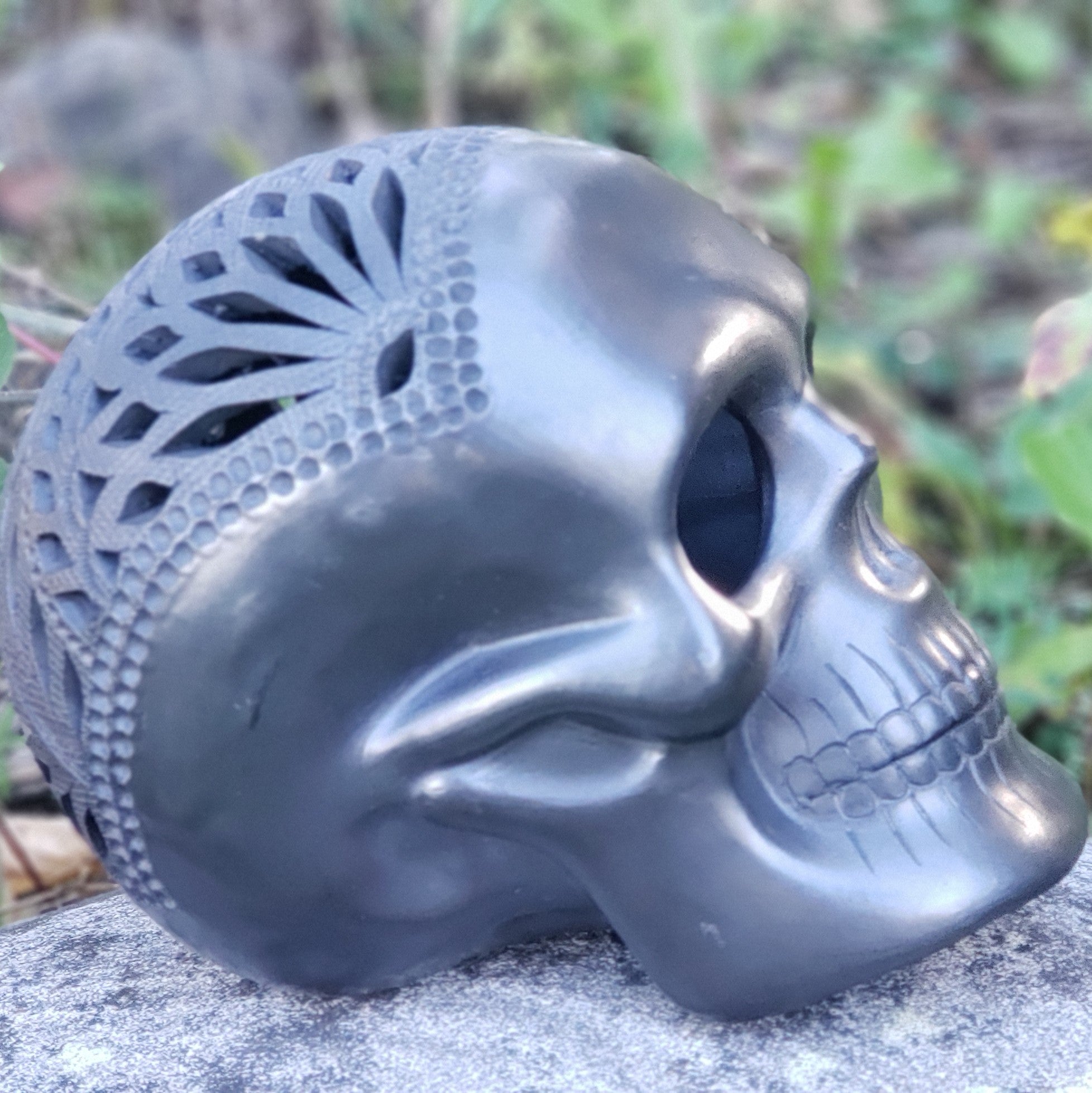 Catrina and Catrin Day of the Dead Clay Ceramic Skulls